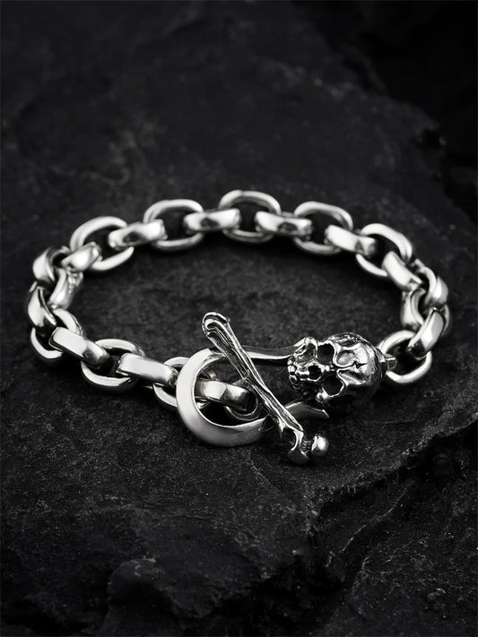 Skull Toggle 925 Sterling Silver Biker Bracelet product view 1