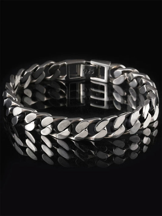 Flat Cuban Link 925 Sterling Silver Biker Bracelet product view 1