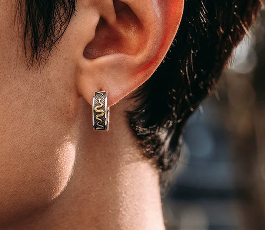 Sterling Silver Golden Fortune Snake Stud Earrings for Bikers - view 1