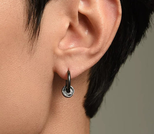 Sterling Silver Barbell Drop Earrings for Bikers - view 1