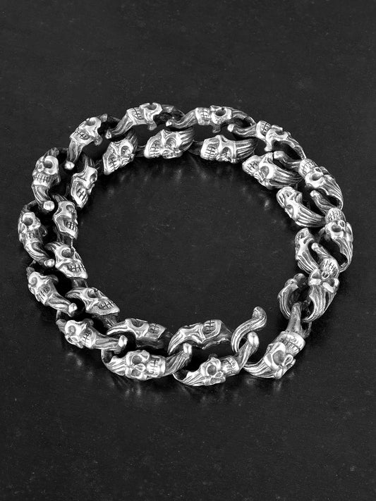 Flower Demon Skull 925 Silver Biker Bracelet product view 1