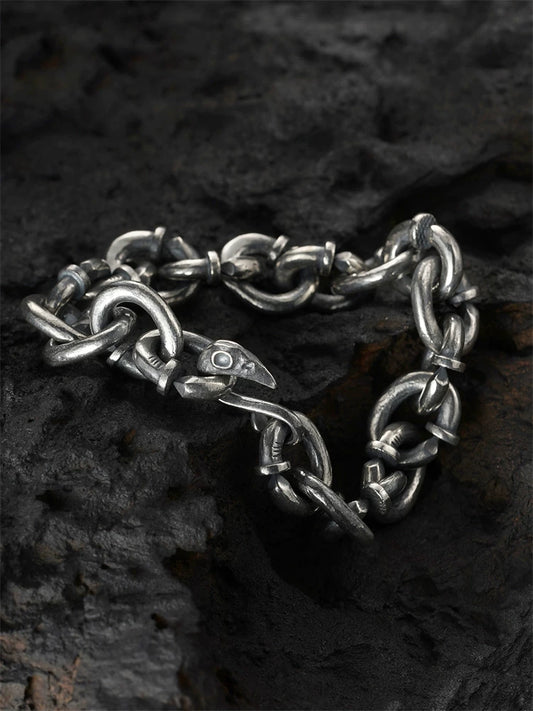 Phoenix Head Nail 925 Sterling Silver Biker Bracelet product view 2