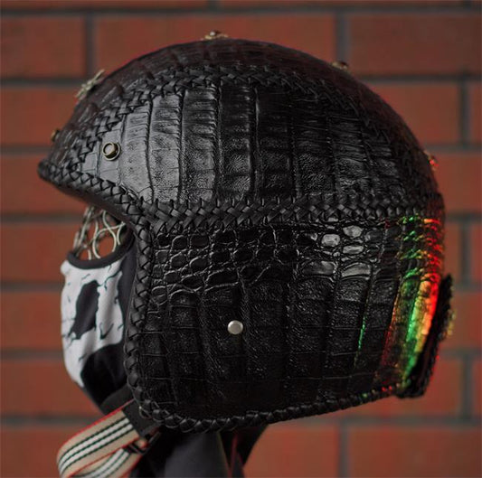 decorative-3/4helmet-crocodile-leather
