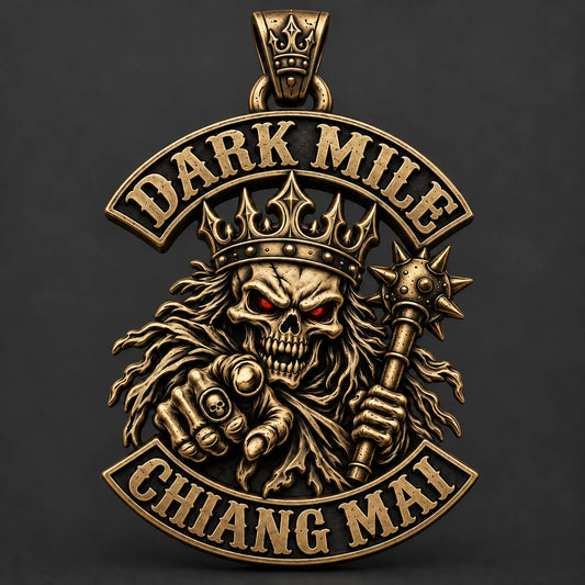 Dark Mile motorcycle club zinc alloy pendant shown with an aged brass and bronze-tone appearance.