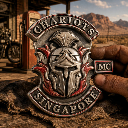 Antique silver custom motorcycle club 3D color pin