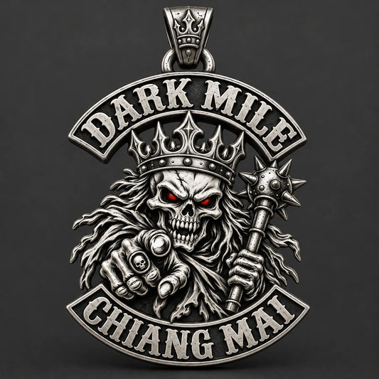 Dark Mile motorcycle club zinc alloy pendant shown with an antique silver-tone vintage finish.