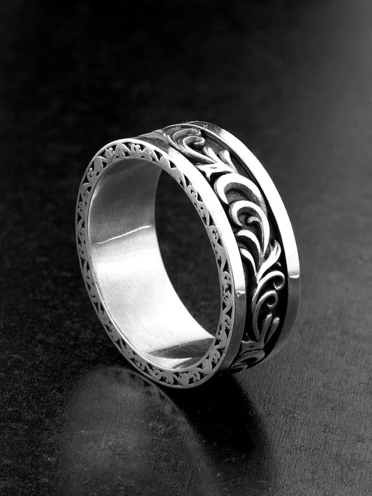 Arabesque Scroll 925 Sterling Silver Biker Band - view 1