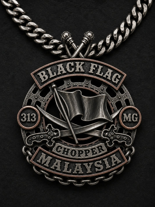 Match the Pendant to the Way Your Members Wear It shown as a custom motorcycle club pendant concept based on the authorized Black Flag choppers my artwork.