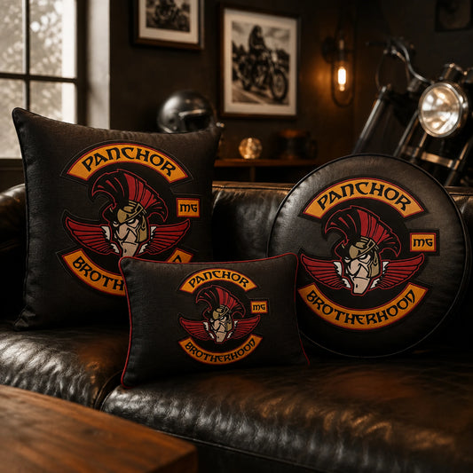 Square lumbar and round motorcycle club cushions demonstrate multiple custom options.