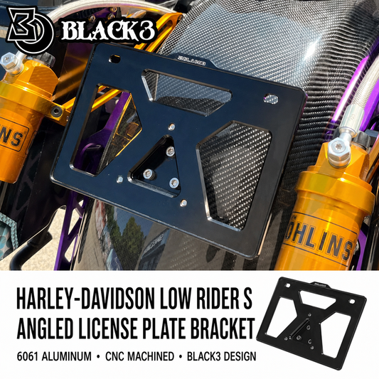BLACK3 angled license plate bracket for Harley-Davidson Low Rider S