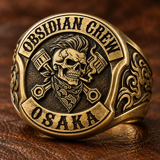 Brass designed from an authorized motorcycle club emblem in Brass natural metal tones.