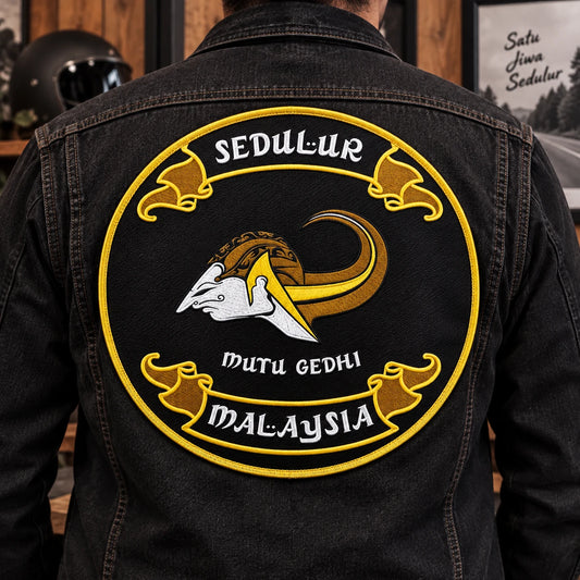 Custom center-back motorcycle club patch with an authorized club logo.
