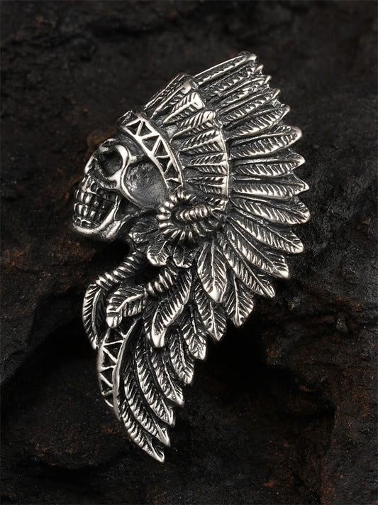 chief skull sterling silver biker pendant product view 1