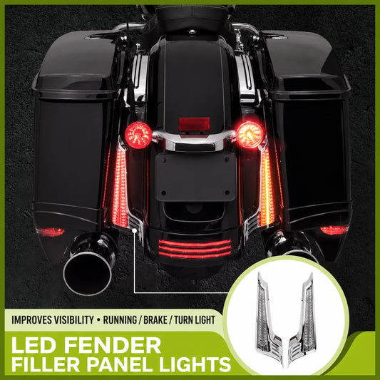 Ciro 40022 and 40023 rear fender filler panel LED lights installed on a Harley Touring motorcycle