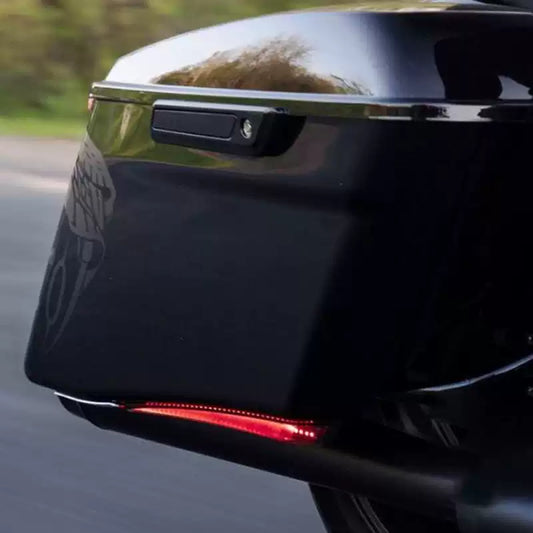 Lower saddlebag LED light installed on a Harley Touring saddlebag