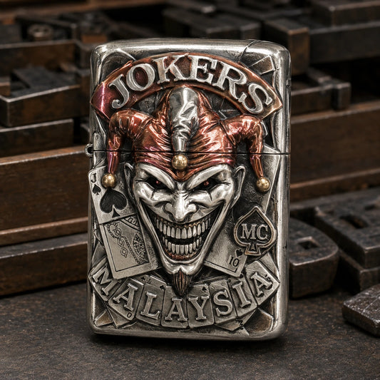 Motorcycle club name integrated into a unique sculpted lighter border