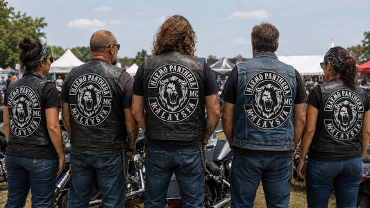 Matching motorcycle club back patches for chapter and member repeat orders.