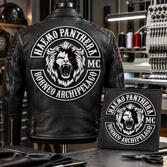 Direct Embroidery option for custom motorcycle club leather jackets.