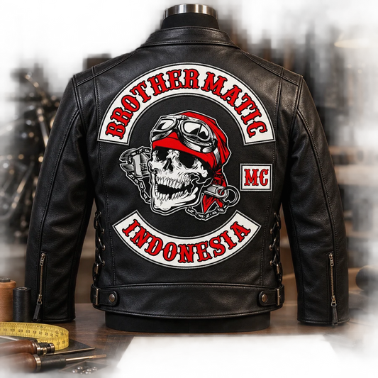 Top & Bottom Rockers placement on a custom motorcycle club leather jacket.