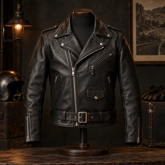 Classic Double Rider shown as a custom motorcycle club leather jacket option.