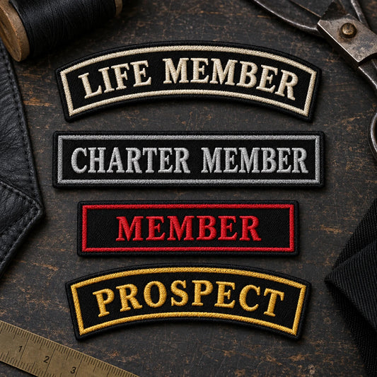 Custom membership bars shown as a custom motorcycle club membership patch product.
