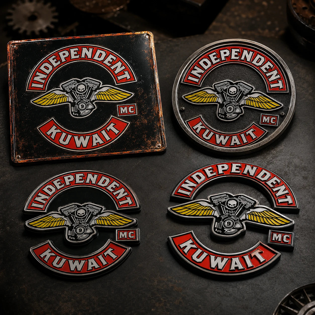 Custom printed embossed and dimensional motorcycle club metal sign styles