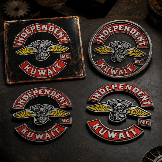 Custom printed embossed die-cut and dimensional motorcycle club metal sign styles.