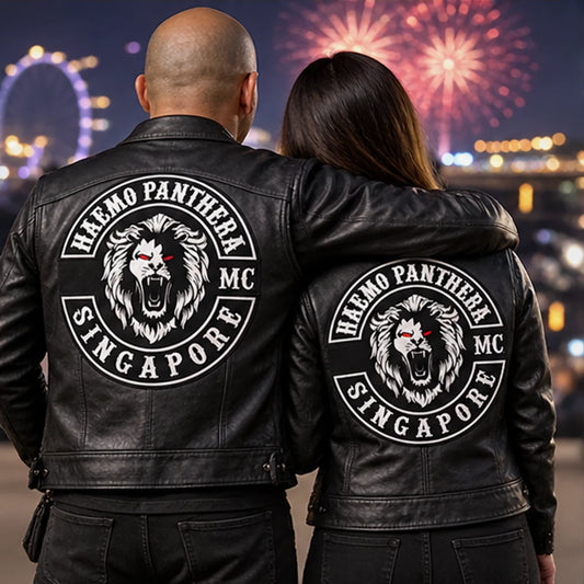 Custom club vests, jackets and apparel with an authorized motorcycle club logo created for a club anniversary