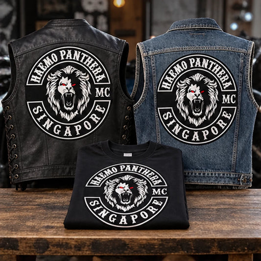 Custom club vests, jackets and apparel with an authorized motorcycle club logo arranged for customization planning