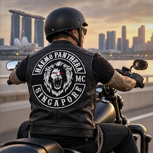 Custom club vests, jackets and apparel with an authorized motorcycle club logo prepared for club members