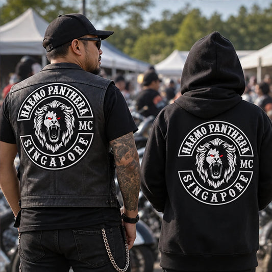 Custom club vests, jackets and apparel with an authorized motorcycle club logo prepared for a motorcycle club rally