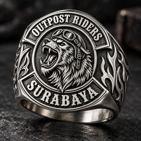 Darkened Recesses designed from an authorized motorcycle club emblem in 925 Sterling Silver natural metal tones.