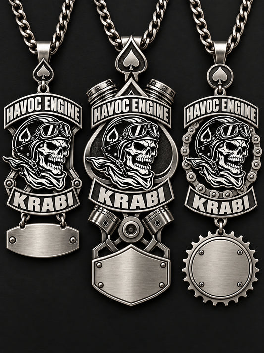 Step 2 — Tell Us the Purpose represented by a unique custom motorcycle-club pendant with complete chain and sculptural mixed-metal architecture.