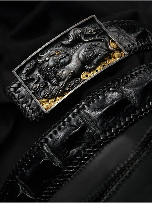 Diting Guardian Beast Gold-Accent Silver Biker Belt — product view