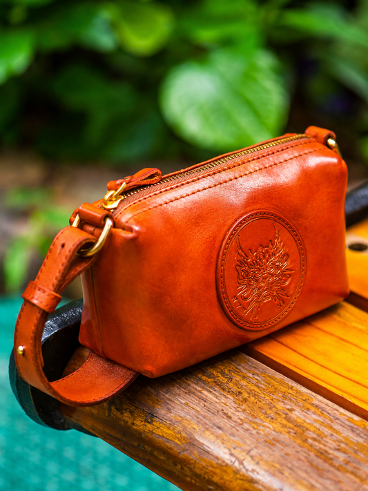reddish brown dragon heritage top-grain leather biker clutch wallet