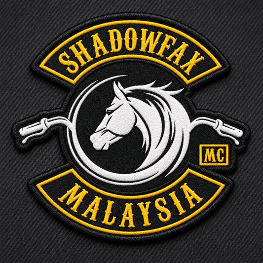 Embroidered motorcycle memorial patch showing raised thread texture and a finished edge.