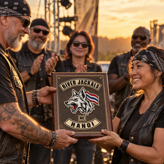 Regional motorcycle rally plaque presented to event organizers.