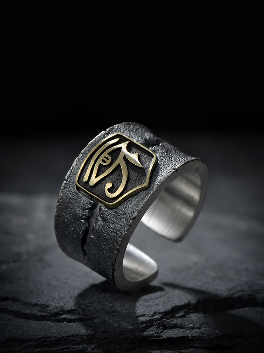 Eye of Horus Wide Sterling Silver Ring - product view 2