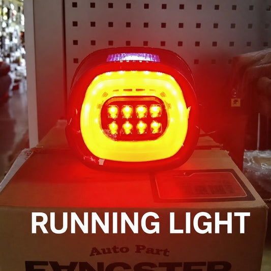 Fangster Harley integrated LED tail light illuminated in running light mode