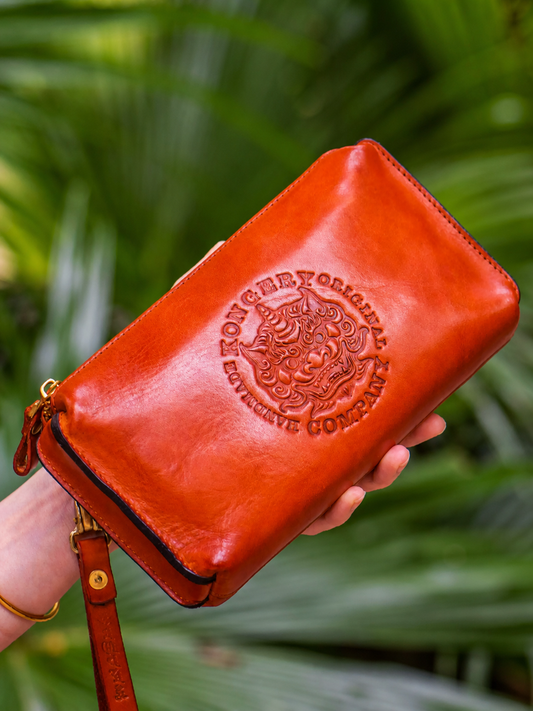 reddish brown fortune guardian top-grain leather biker shoulder wallet