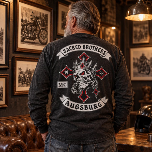 Heritage motorcycle club long-sleeve shirt featuring a coordinated founding-year treatment.