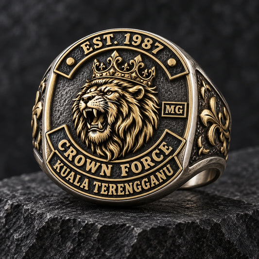 Founding Year designed from an authorized motorcycle club emblem in 925 Sterling Silver + Brass natural metal tones.