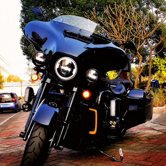 Black touring motorcycle customization reference