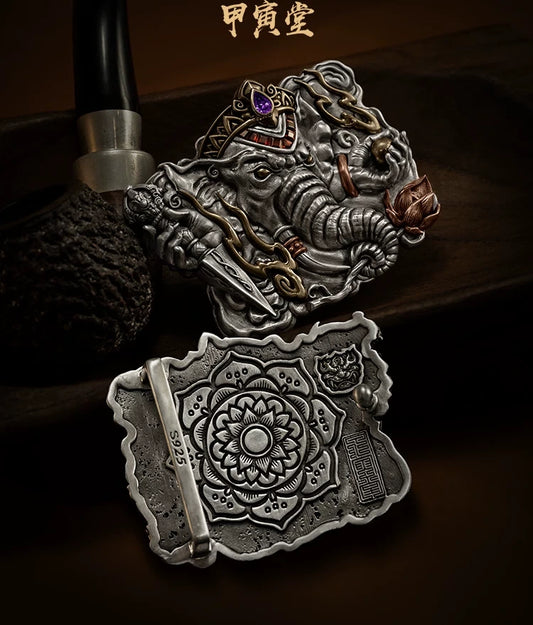 Ganesha Mixed-Metal Biker Belt Buckle detail view 1