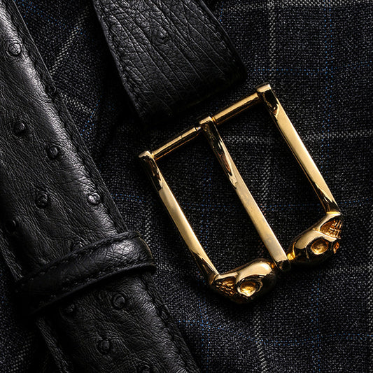 Ghost Rider Skull Ostrich Leather Biker Belt — detail view 15