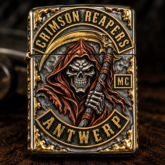 Multi-metal club lighter with authorized emblem and 18K gold-plated highlights