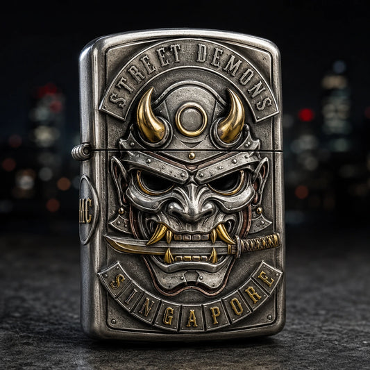 Multi-metal club lighter with authorized emblem and 18K gold-plated highlights