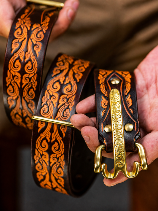 Golden Cavalry Copper Buckle Full-Grain Leather Biker Belt – Complete golden cavalry belt