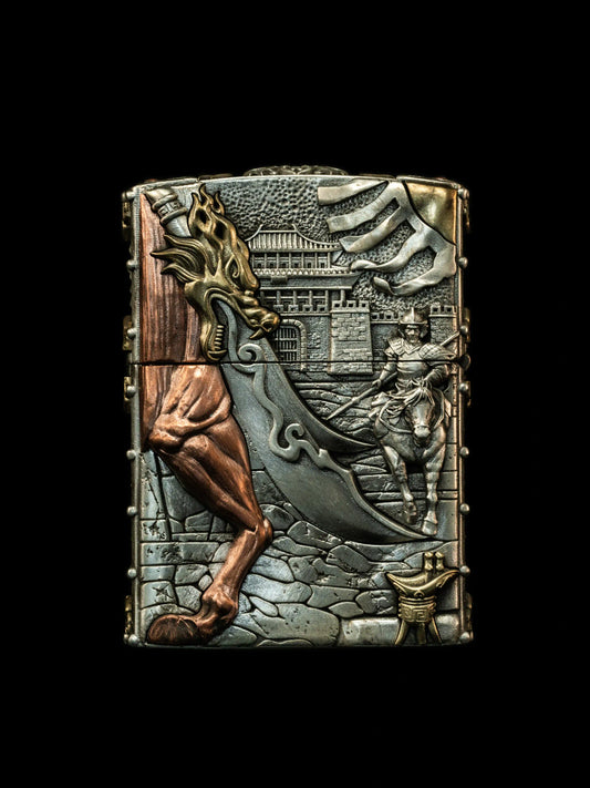 Guan Yu Slays Hua Xiong 3D Relief Biker Lighter – clean product detail view 1