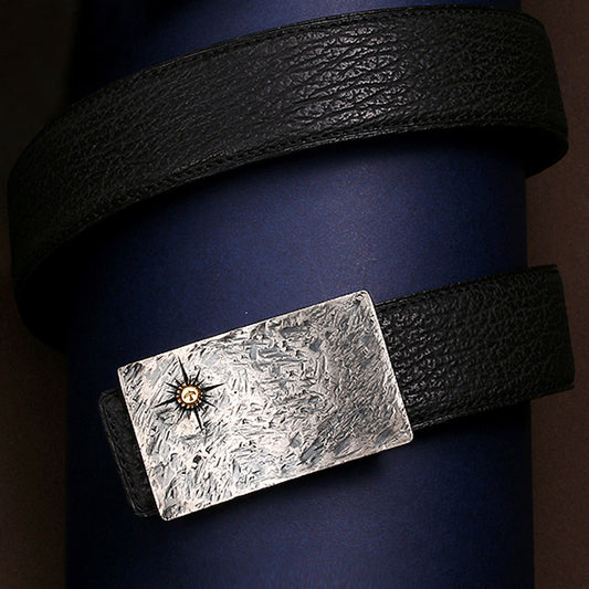 Hammered Silver Shark Leather Biker Belt — detail view 1